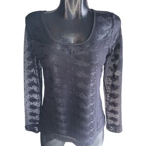 Dolcezza Black Mesh Floral Print Long Sleeve Top